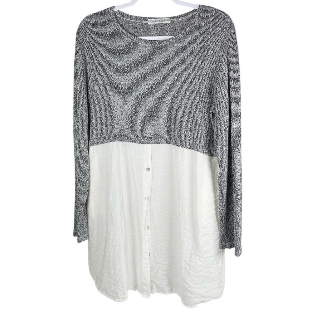 Cut Loose Gray Marl White Mixed Media Layered Hem Tunic Top Women’s Size Large